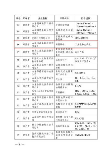 山東潔晶集團海藻酸鈉產(chǎn)品入選2023年“山東制造·齊魯精品”名單